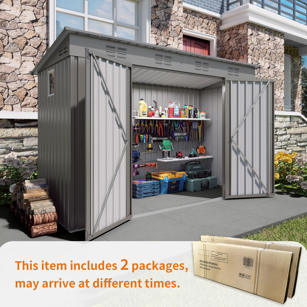 Outdoor Storage Shed, Tool House With Sloping Roof - Gray