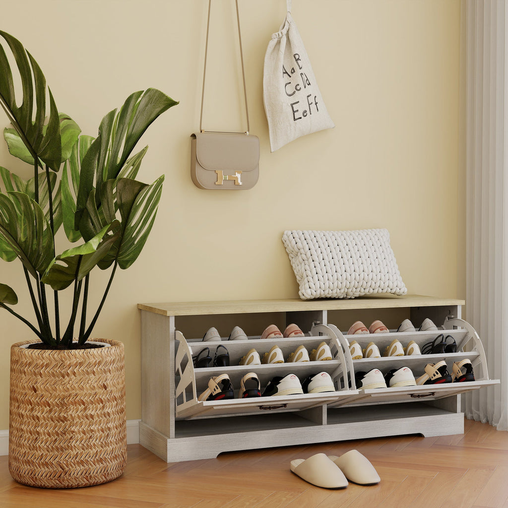 Shoe Storage Bench with Adjustable Shelf - Antique Finish