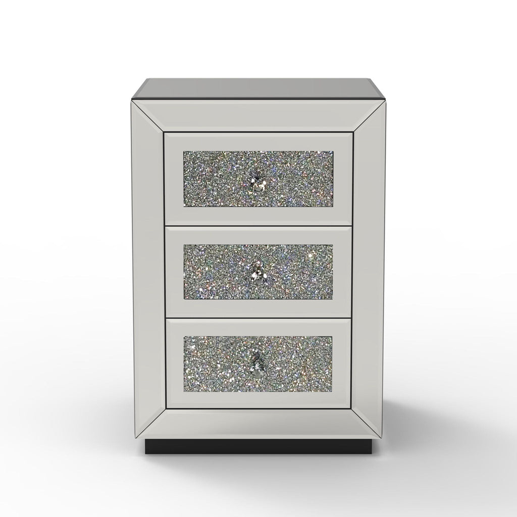 3 Drawer Nightstand with Glass Accents - Silver