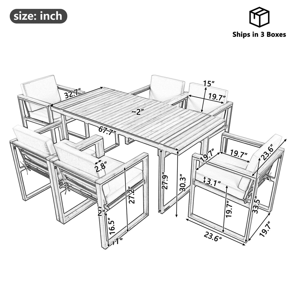 7 Piece Outdoor Dining Set with Removable Cushions - Gray or Beige