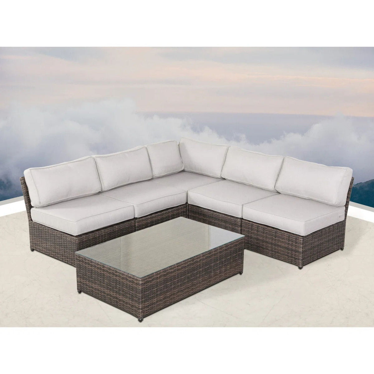 Modern Patio Rattan Sectional Set with Cushions - Multiple Colors