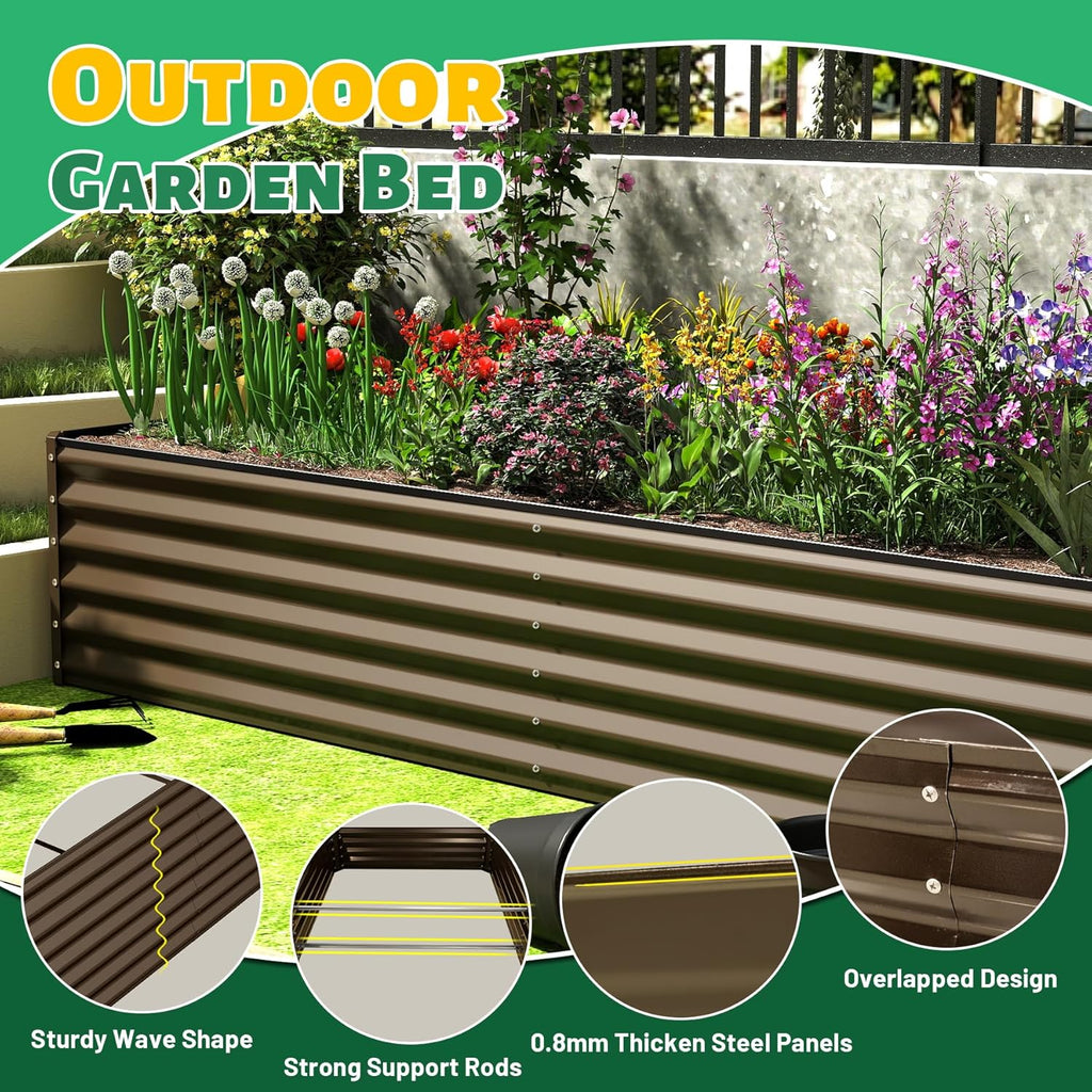 Galvanized Raised Garden Bed with Durable Metal Construction - Brown or Dark Gray