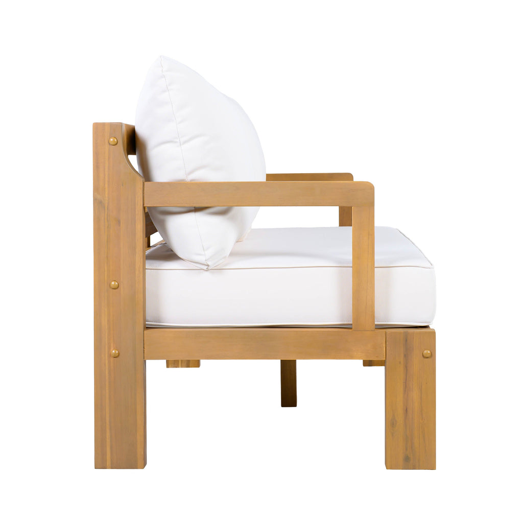 Acacia Wood Patio Chat Set with Water-Repellent Cushions - Natural Finish