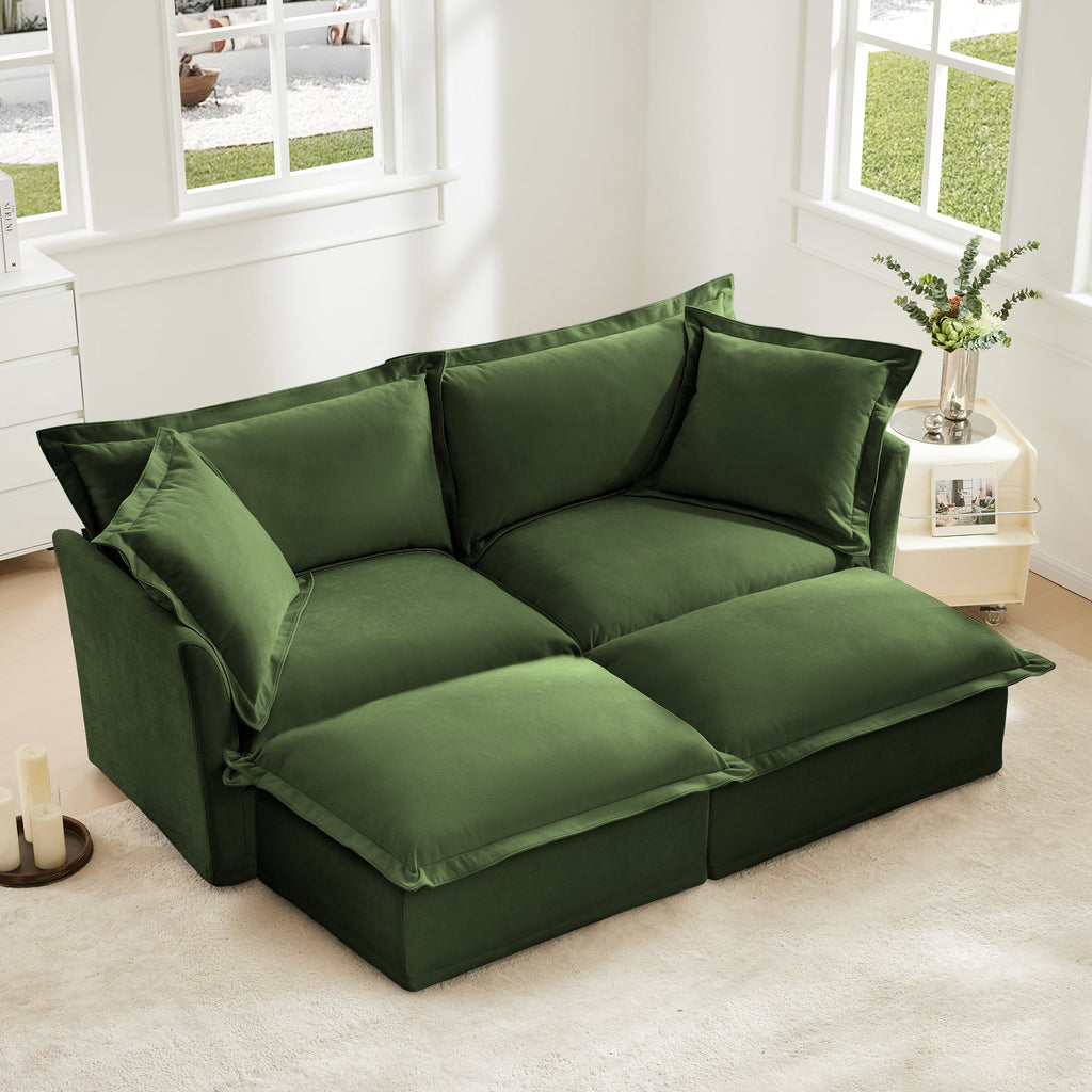 Slipcovered 2 Seater Sofa with 2 Ottomans - Chenille