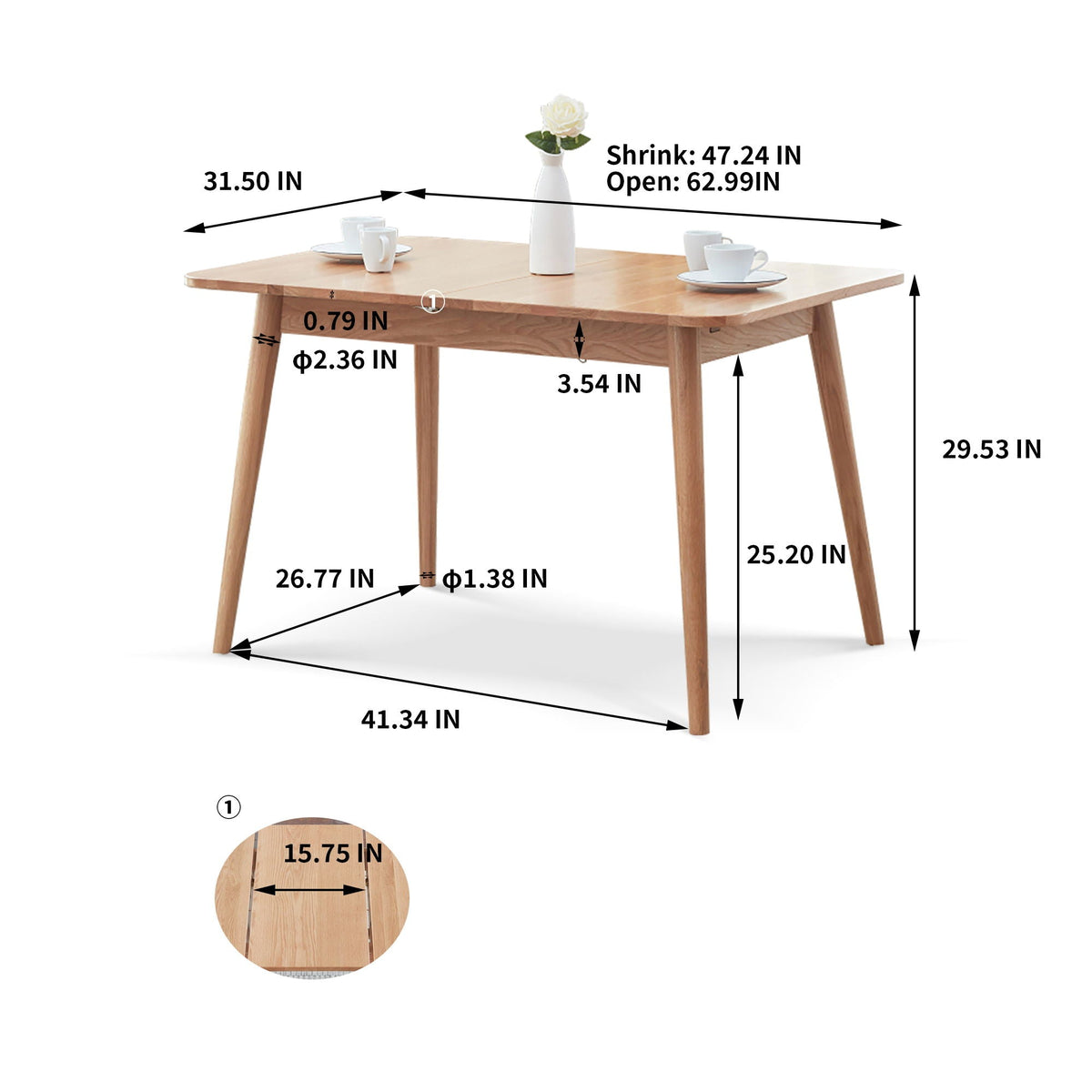 Telescopic Wood Dining Table with Extendable Top - Multiple Colors