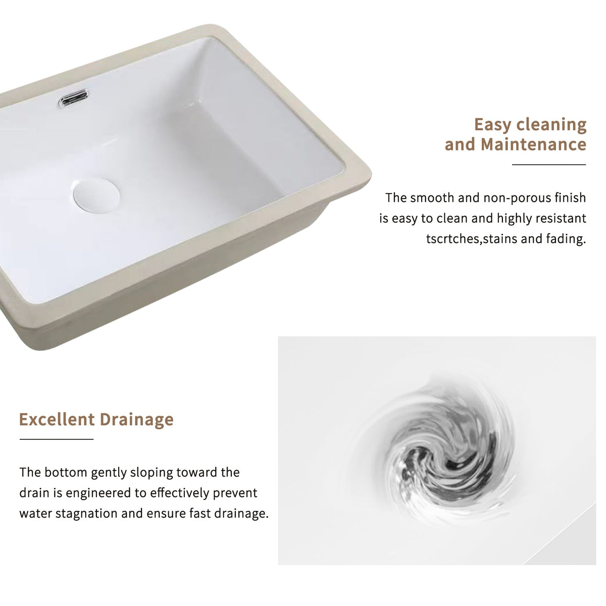 Rectangular Undermount Bathroom Sink with Modern Luxury Finish - White Ceramic
