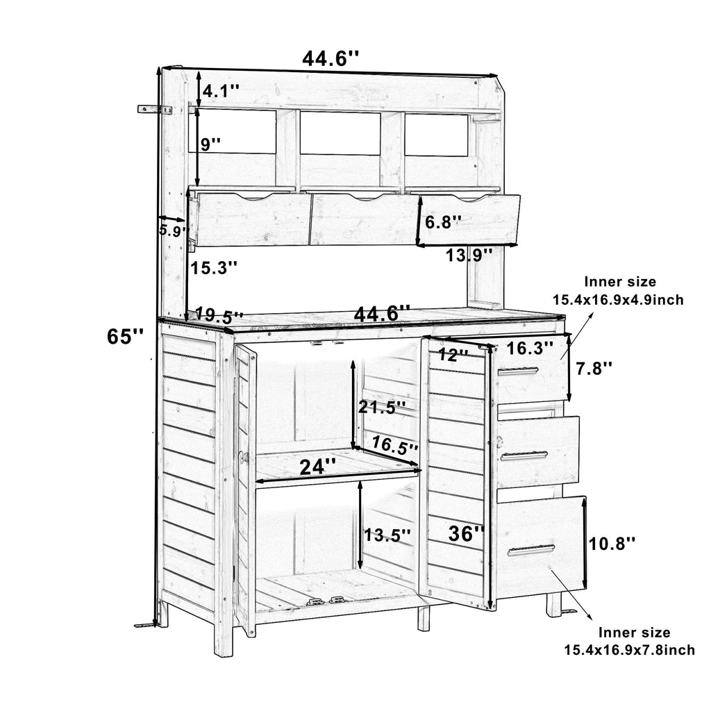 Farmhouse Patio Potting Bench with Storage and Workstation - Natural Wood
