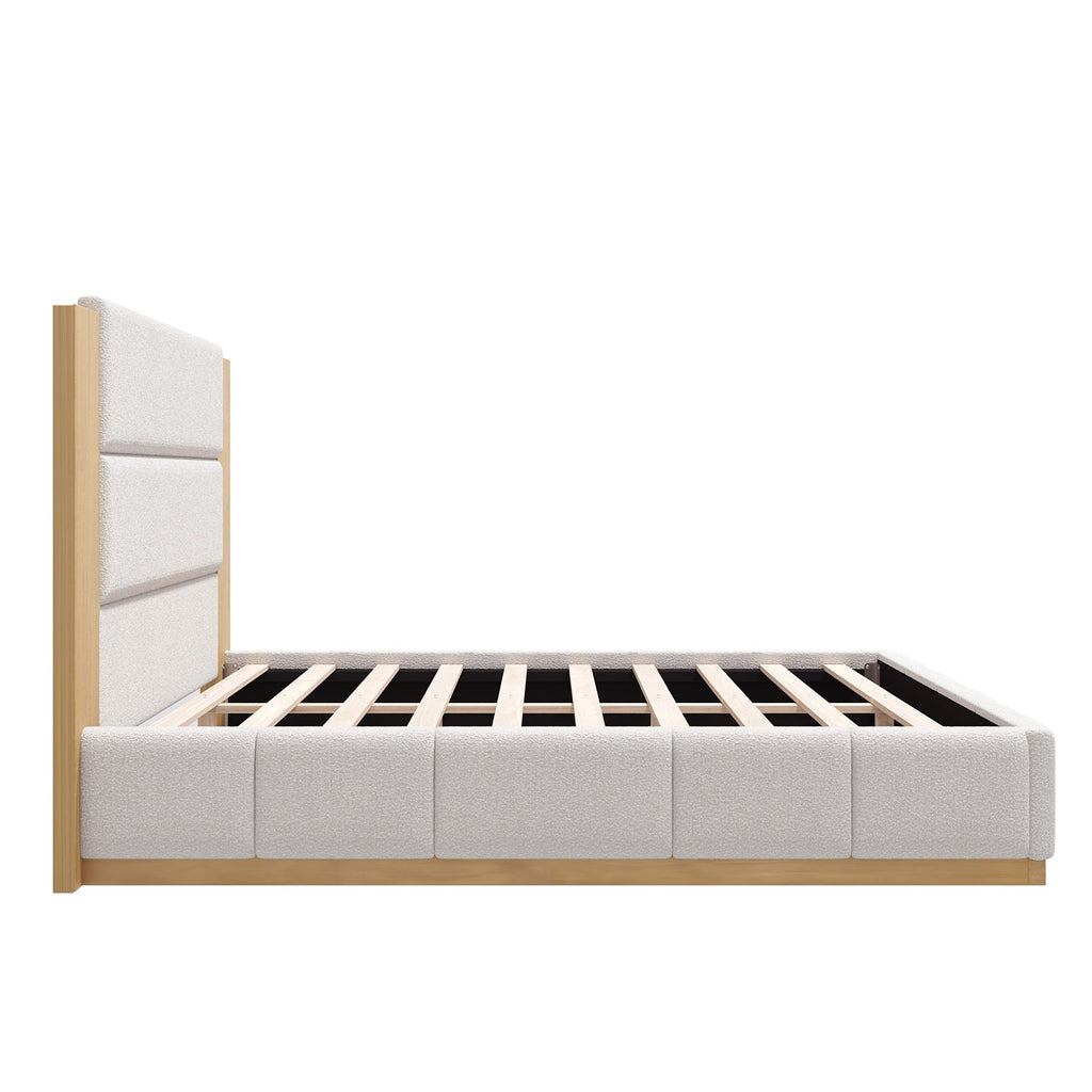 Modern Upholstered Platform Bed with Extended Headboard - Queen or King