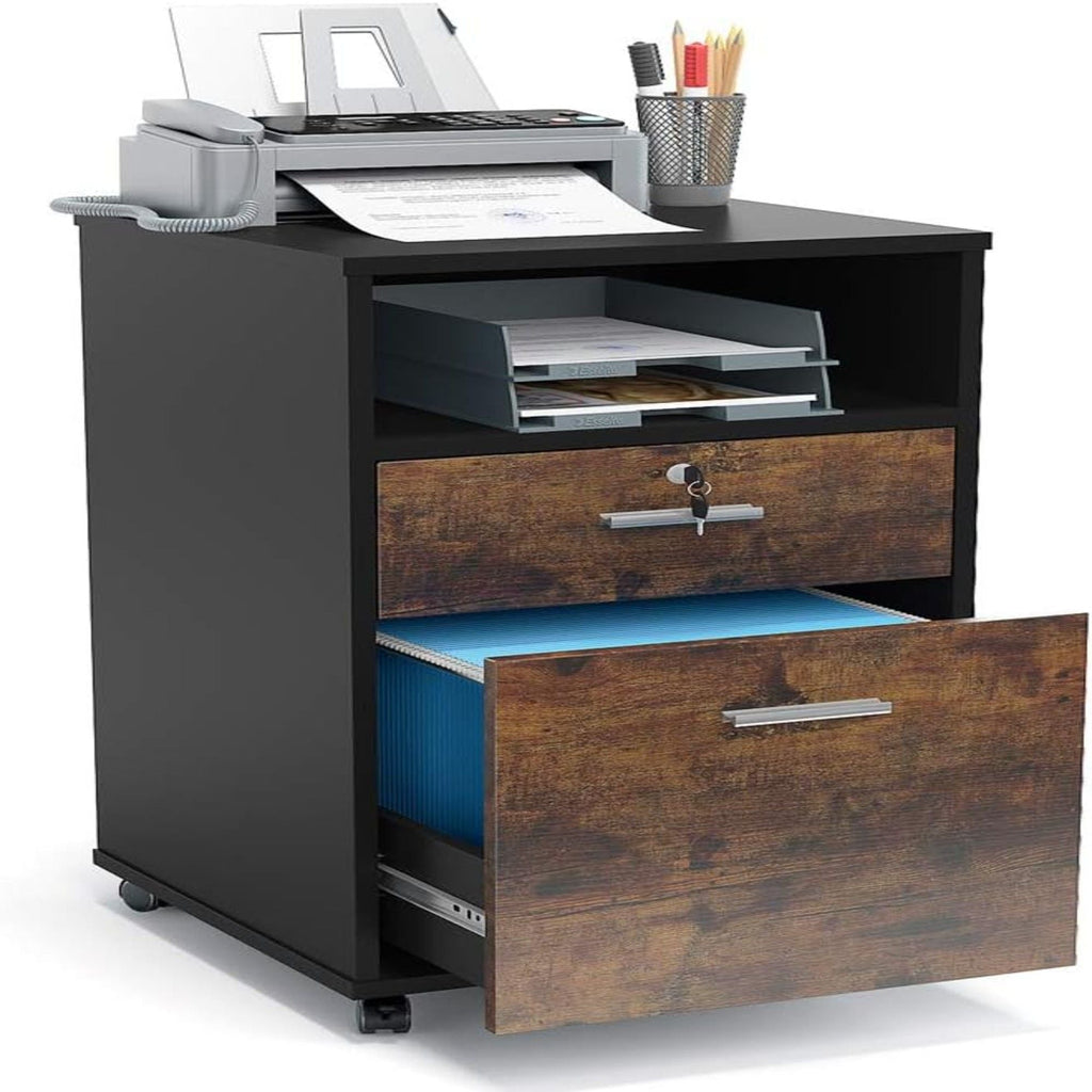 2 Drawer Mobile File Cabinet with Lock - Black/Brown