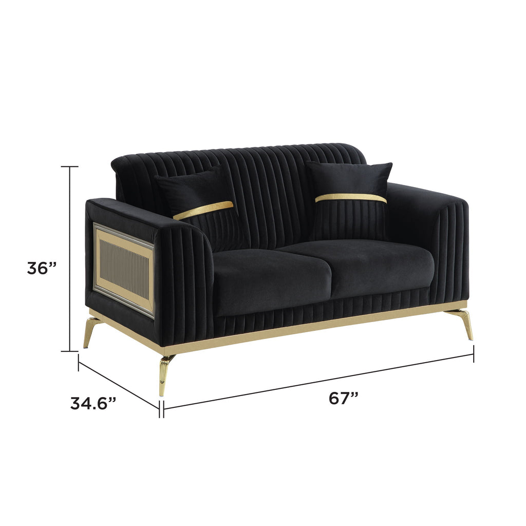 Antigua 2 Piece Living Room Set with Plush Cushions and Metal Accents - Black or Light Brown