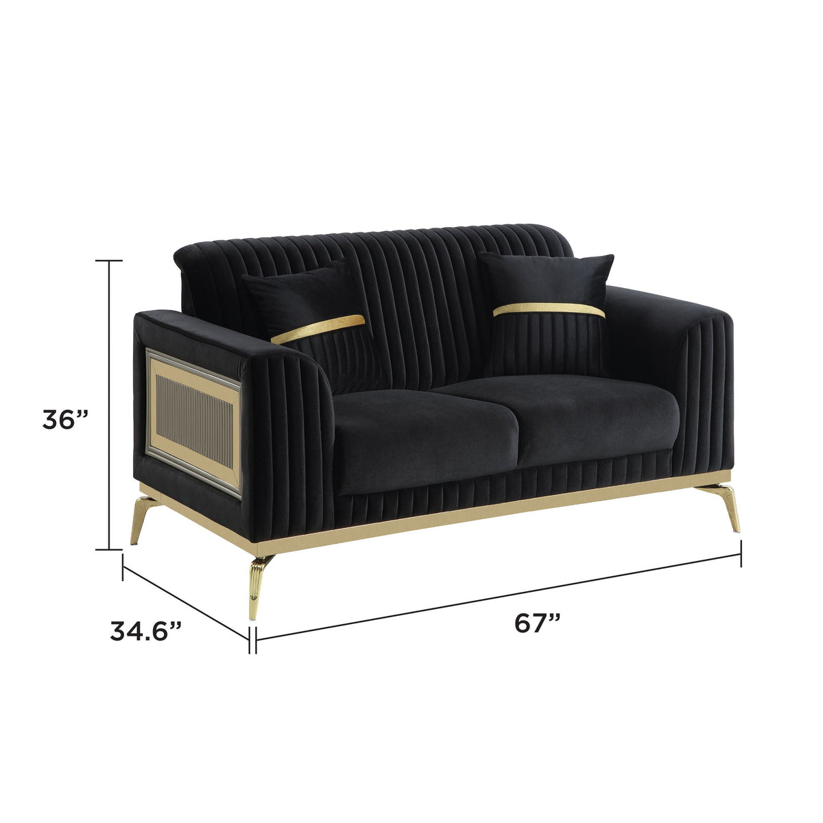 Antigua 2 Piece Living Room Set with Plush Cushions and Metal Accents - Black or Light Brown