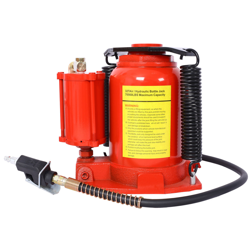32 Ton Capacity Air Hydraulic Bottle Jack with Adjustable Lift - Steel