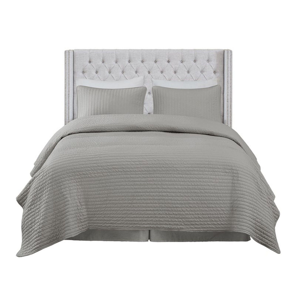 Transitional Upholstery Headboard with Tufted Buttons and Nailhead Trim - Queen, Gray or Blue