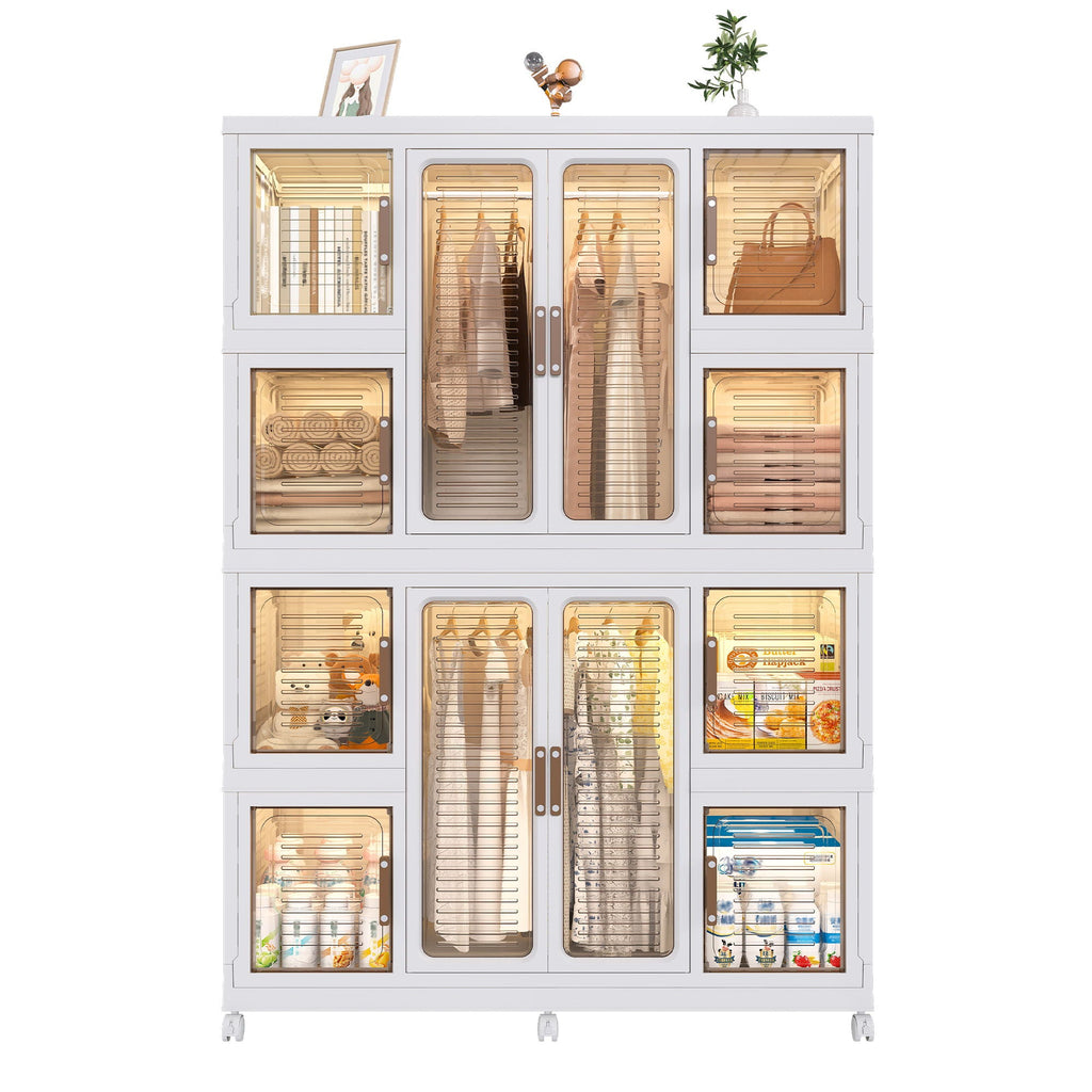 Portable Wardrobe Closet Storage Organizer with Magnetic Doors - White