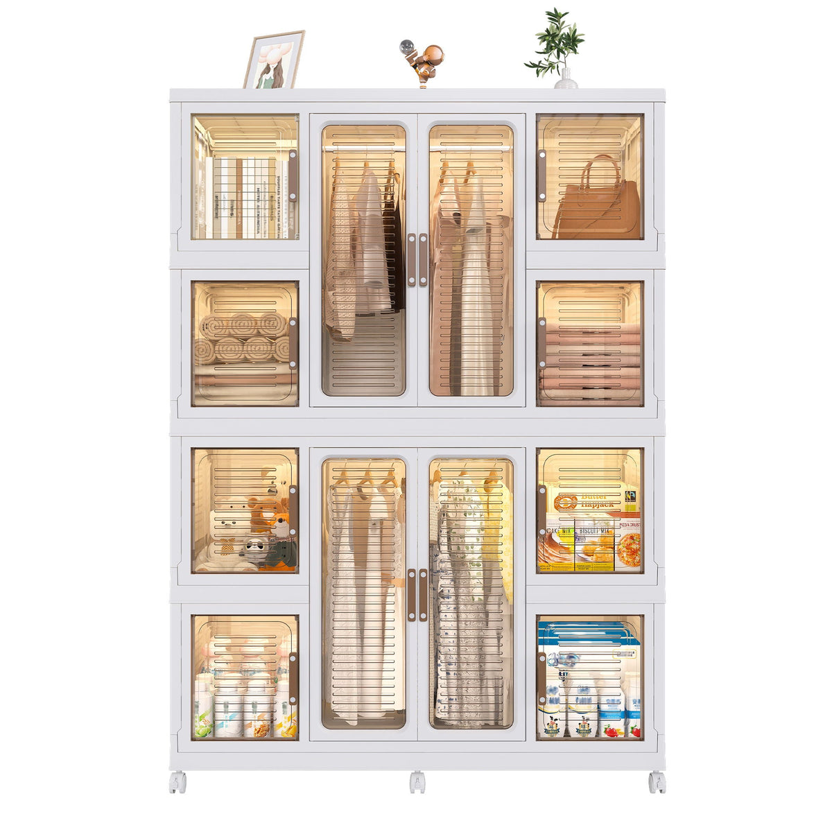 Portable Wardrobe Closet Storage Organizer with Magnetic Doors - White
