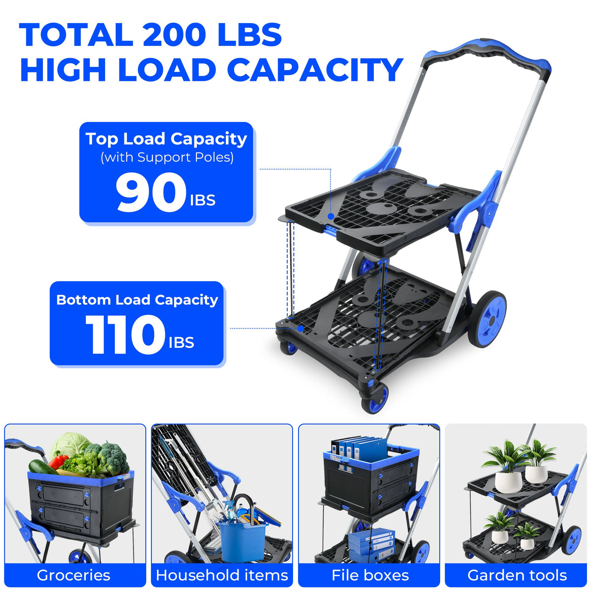 2-Tier Folding Cart with Folding Design - ABS & Aluminum