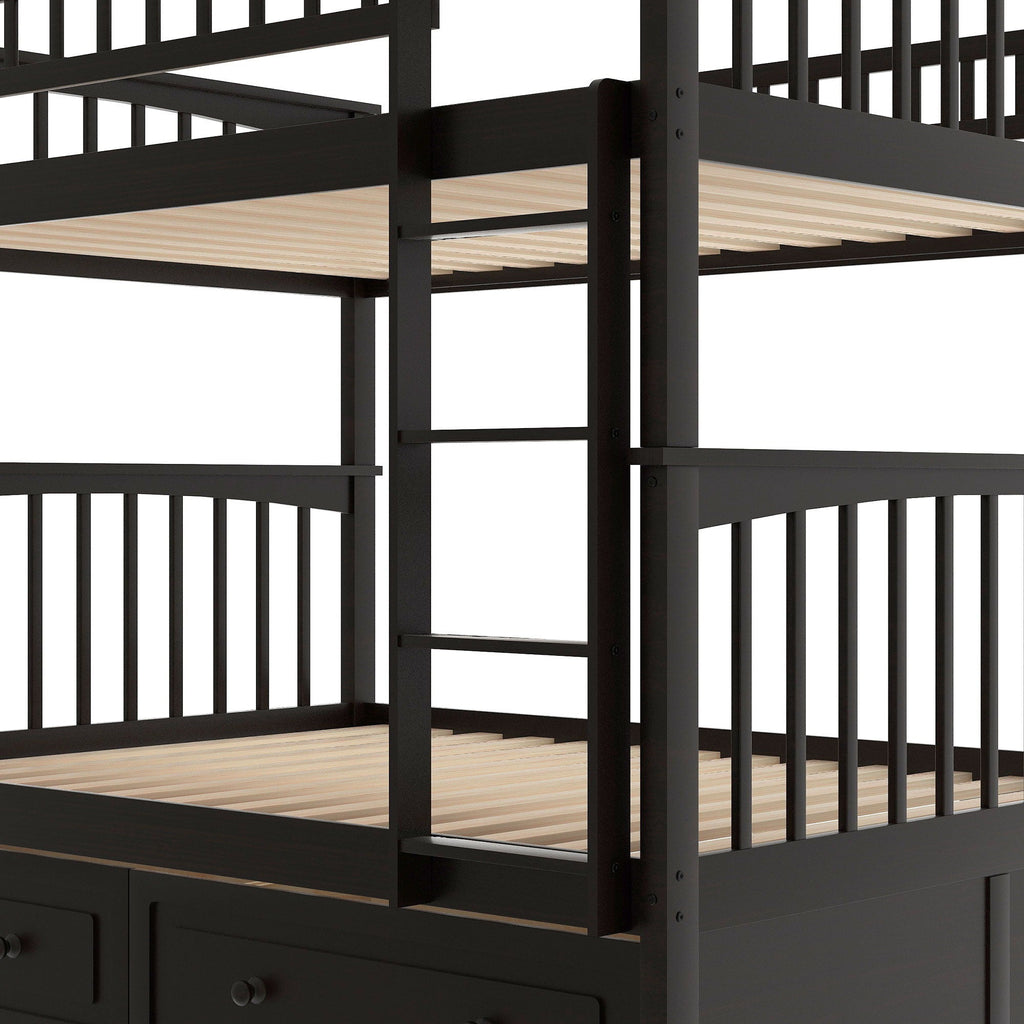 Convertible Bunk Bed With Drawers - Solid Wood with Storage - White, Dark Brown or Dark Gray