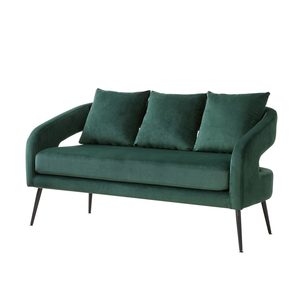 Open Back Loveseat Settee with 3 Pillows - Beige, Dark Green, or Dark Gray