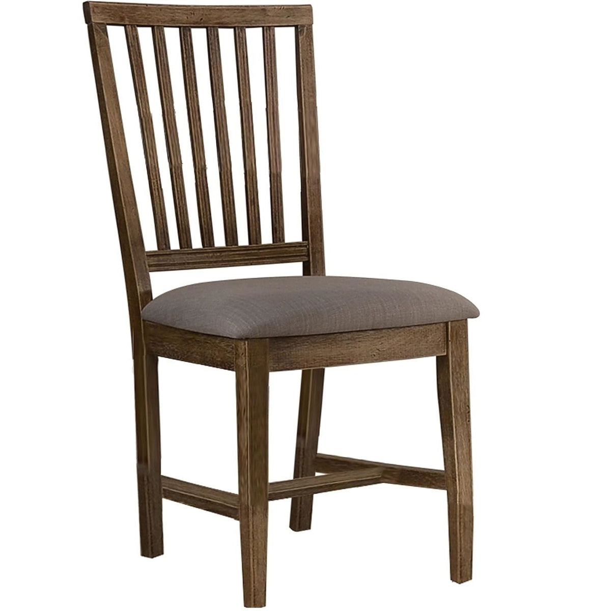 Open Slat Back Kitchen Side Chair Set with Linen Upholstery - Brown Oak
