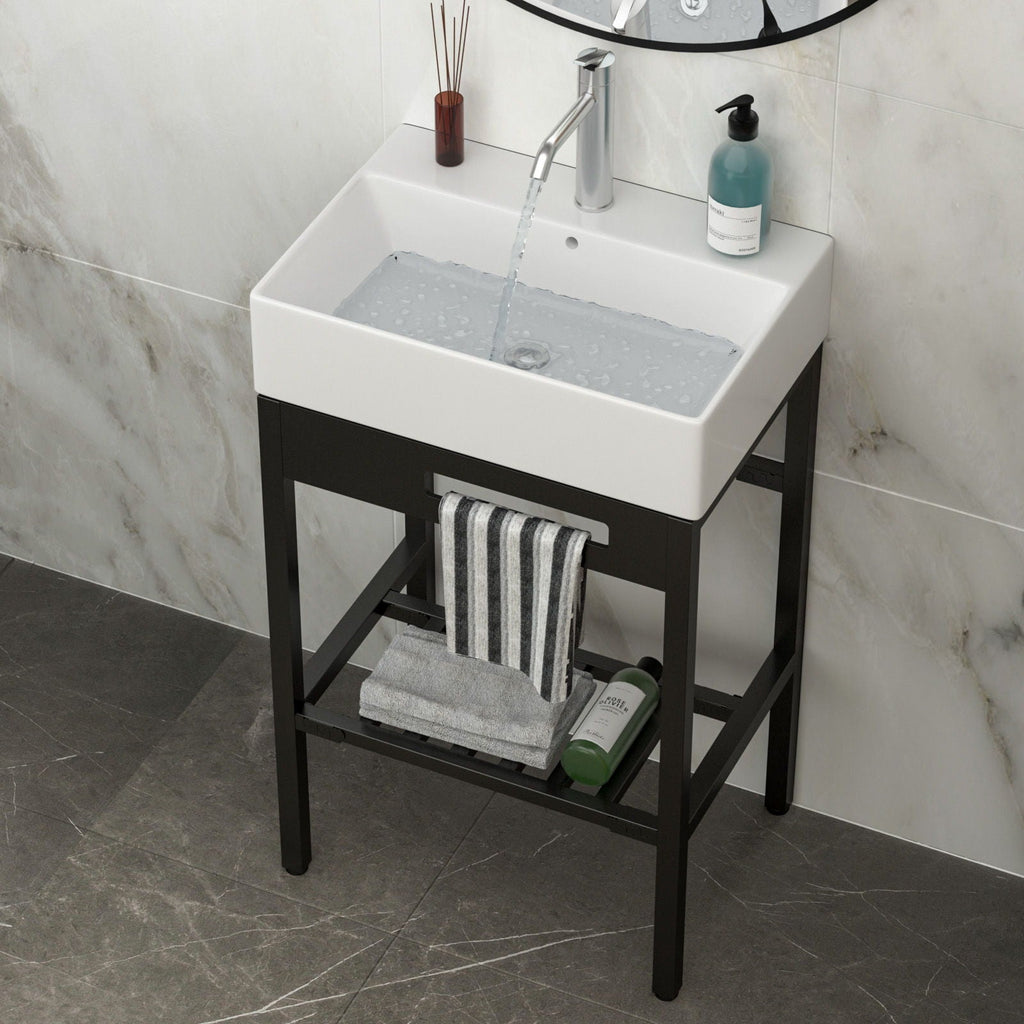Console Sink With 304 Legs, Wall Mounted Design - White / Black