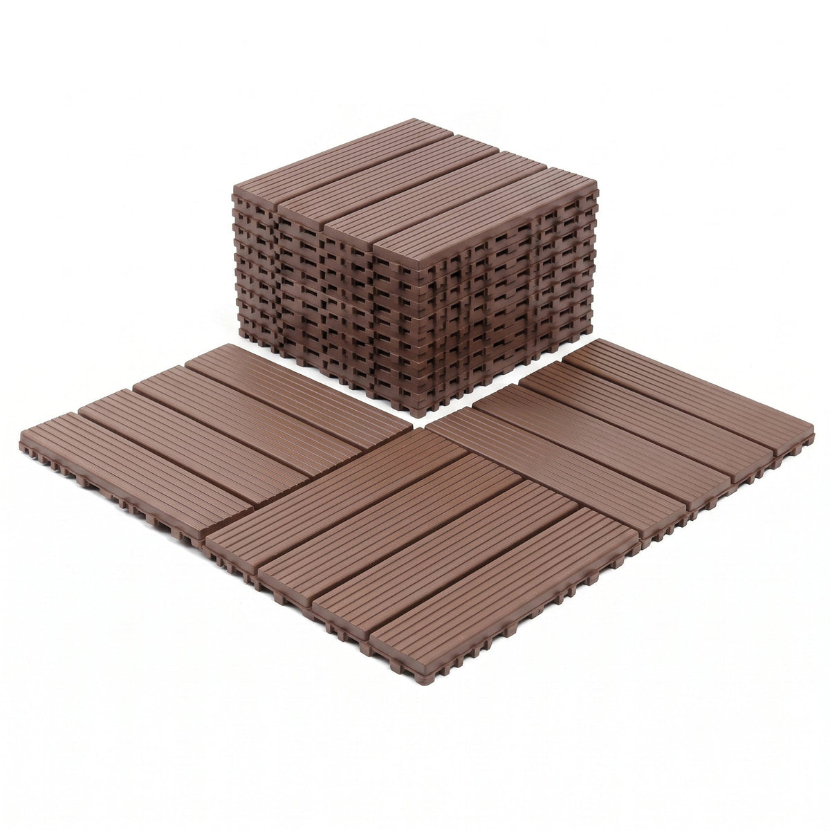Plastic Interlocking Deck Tiles with Waterproof & Non-Slip Surface - 44 Pack