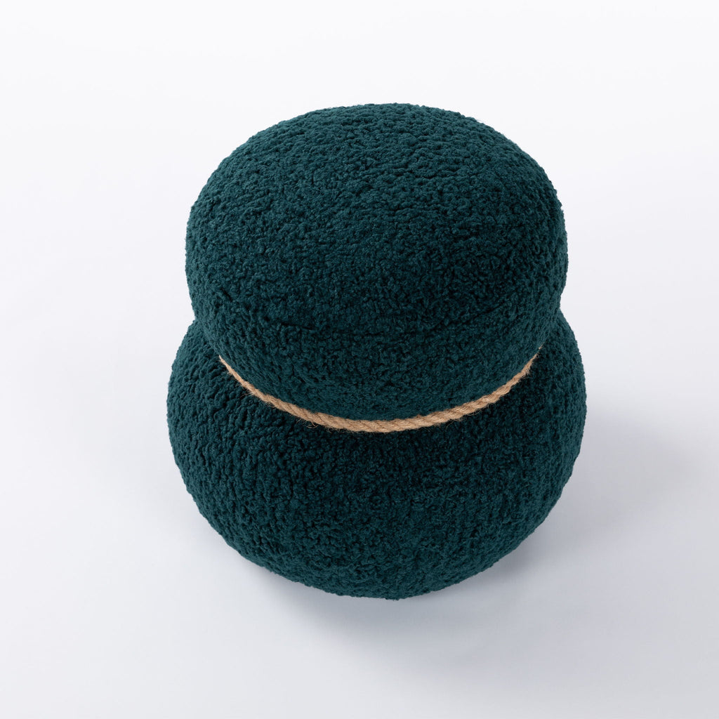 Snowman Stool Ottoman with Lamb Wool Cushion and Solid Wood Frame - White, Light Brown, Dark Green