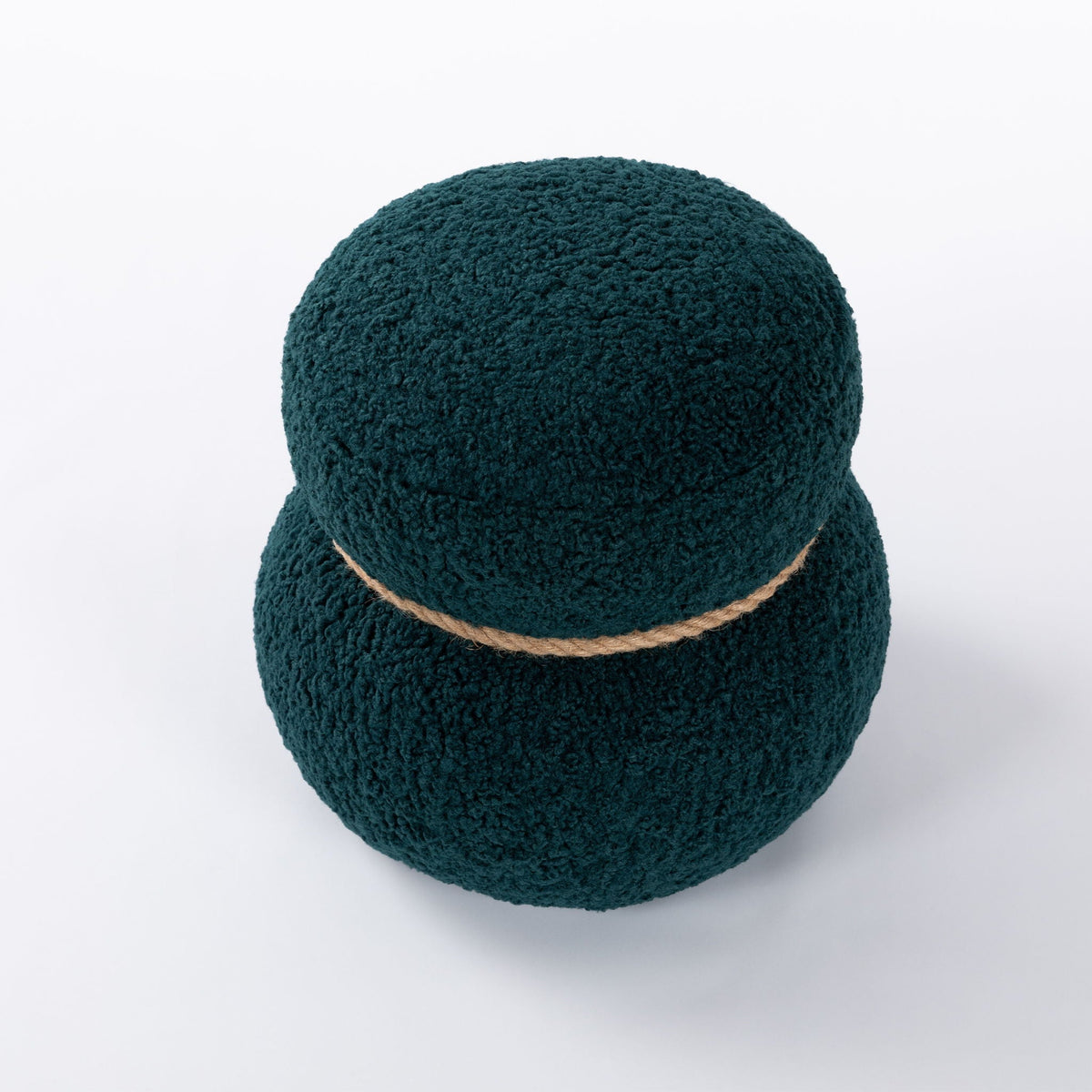 Snowman Stool Ottoman with Lamb Wool Cushion and Solid Wood Frame - White, Light Brown, Dark Green