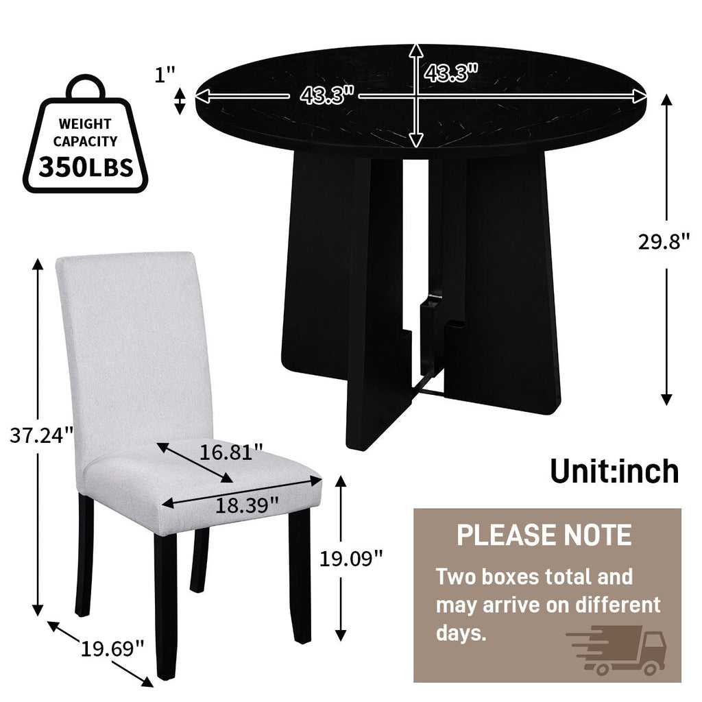 5 Piece Round Dining Table Set with Upholstered Chairs - Black or White