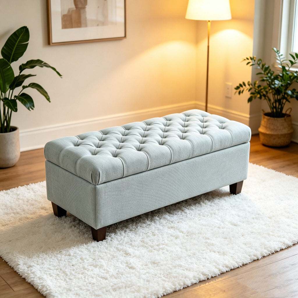 Storage Ottoman Bench with Safety Hinges - Faux Leather or Fabric