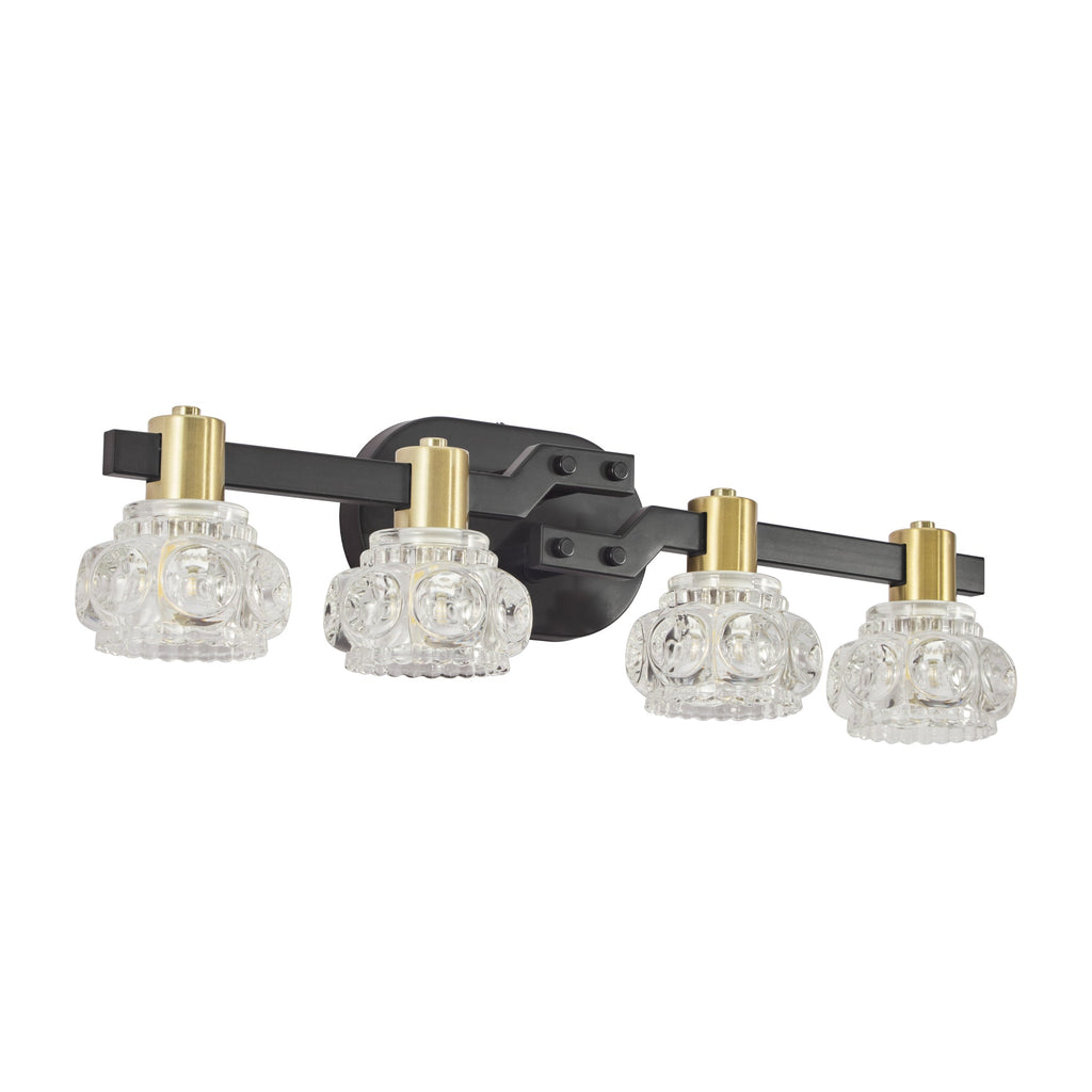 Vintage 4-Light Wall Sconce with Clear Crystal Shades - Matte Black