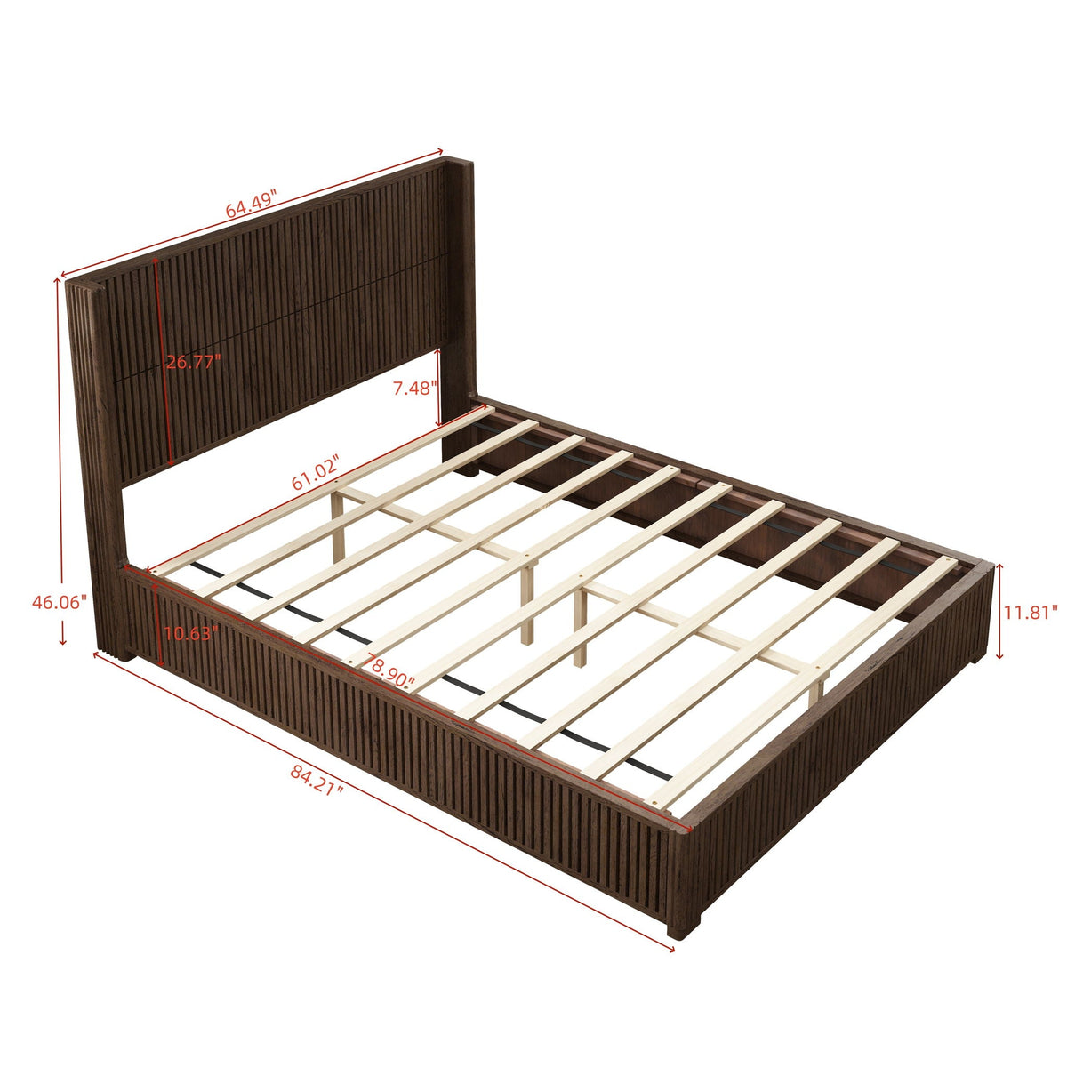 Platform Bed Frame with Headboard, Floor Standing Design - Queen & King