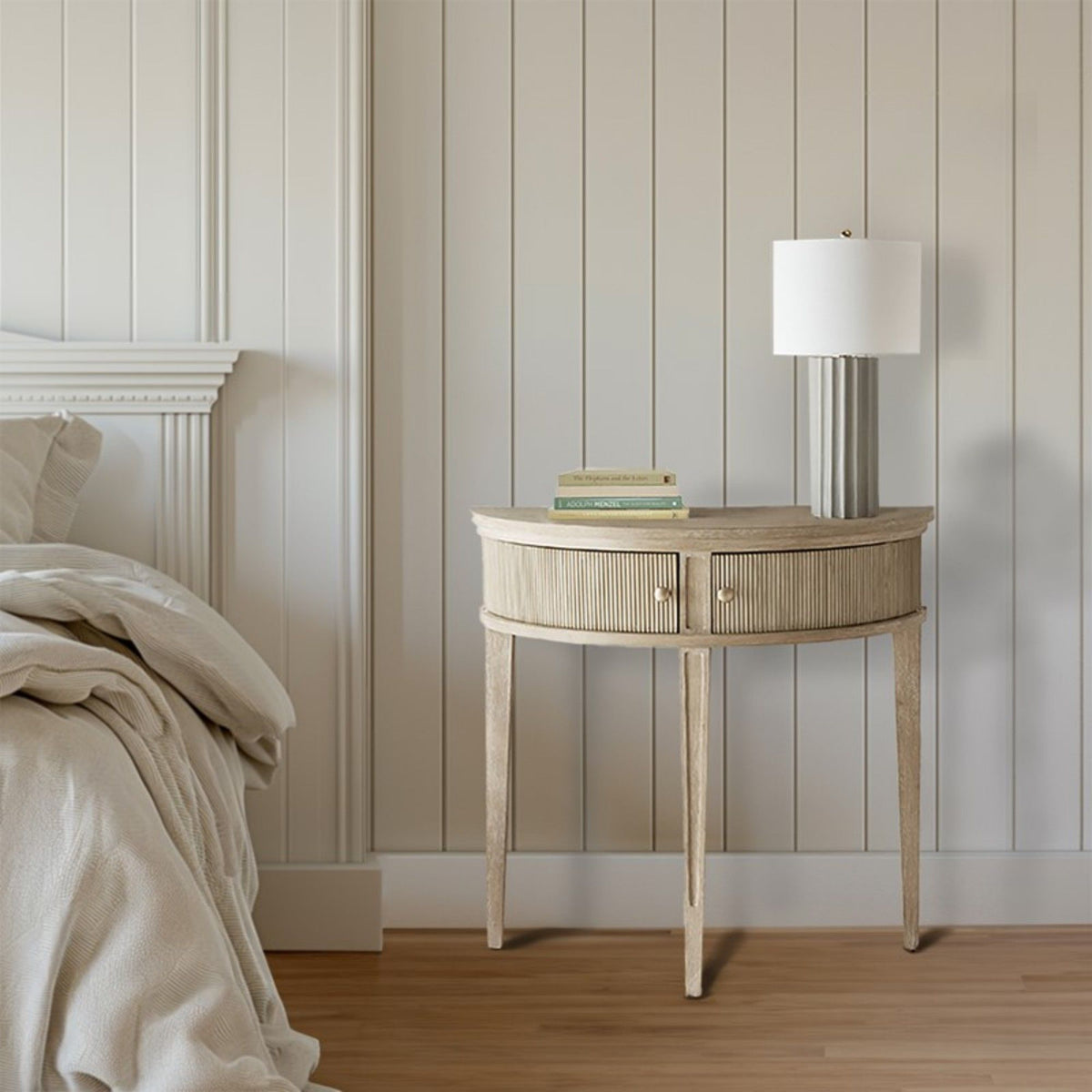 Vintage Inspired Storage Console Table with Fluted Doors - Light Brown