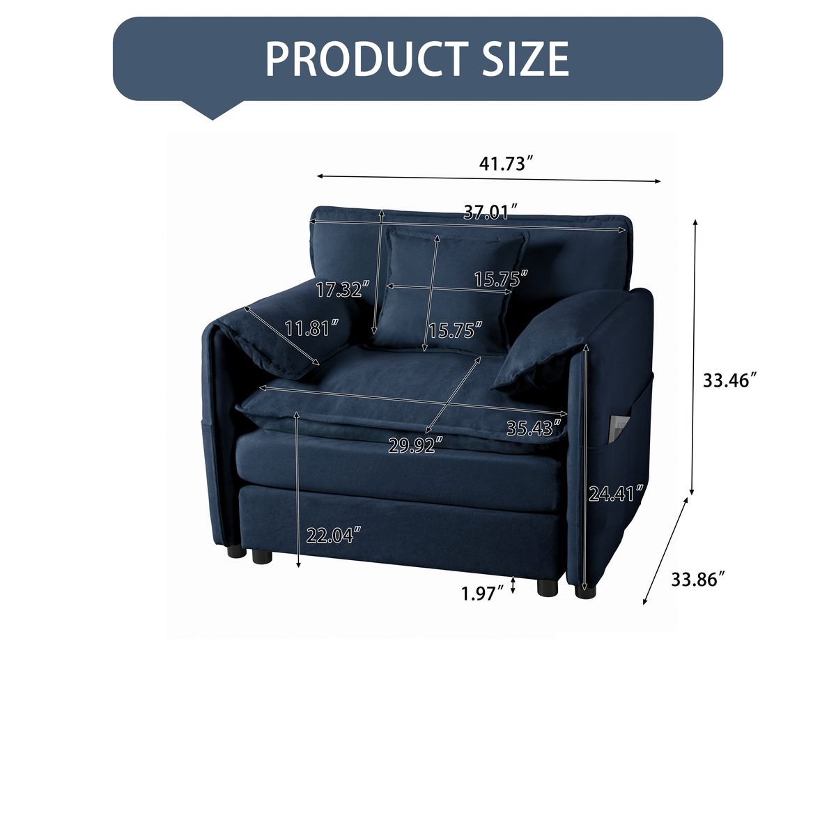 Modern Upholstered Sofa Chair with Dual-Layer Cushions – Chenille