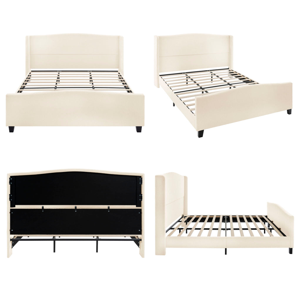 Platform Bed Frame with Tall Headboard and High Footboard - White or Gray