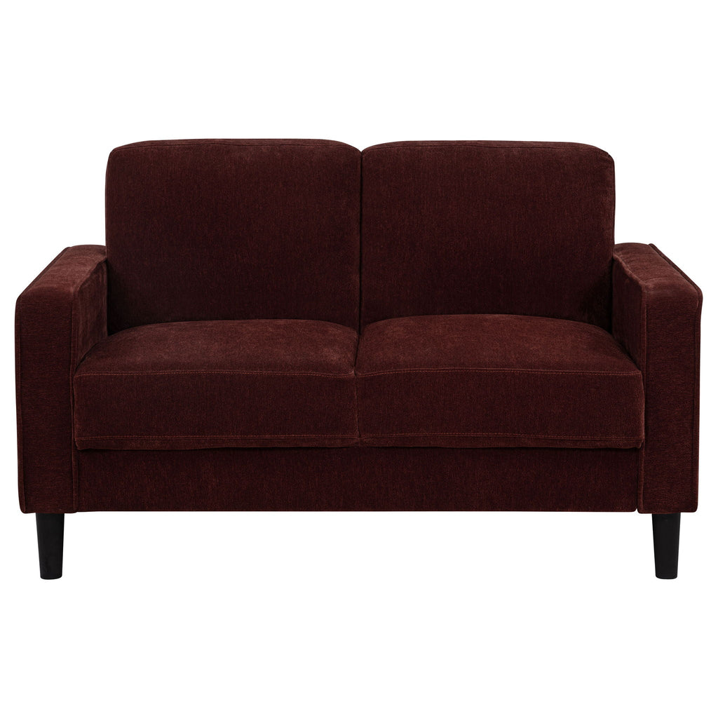Ruth Fabric Upholstered Track Arm Loveseat Rust Red