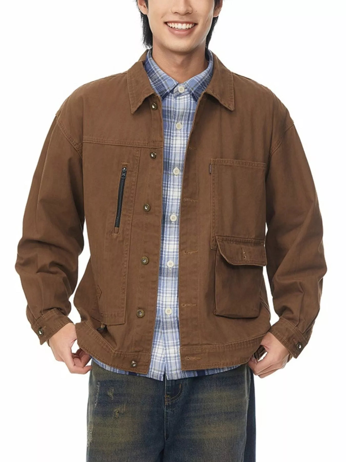 Men's Full Size Button Up Long Sleeve Jacket Plus Size
