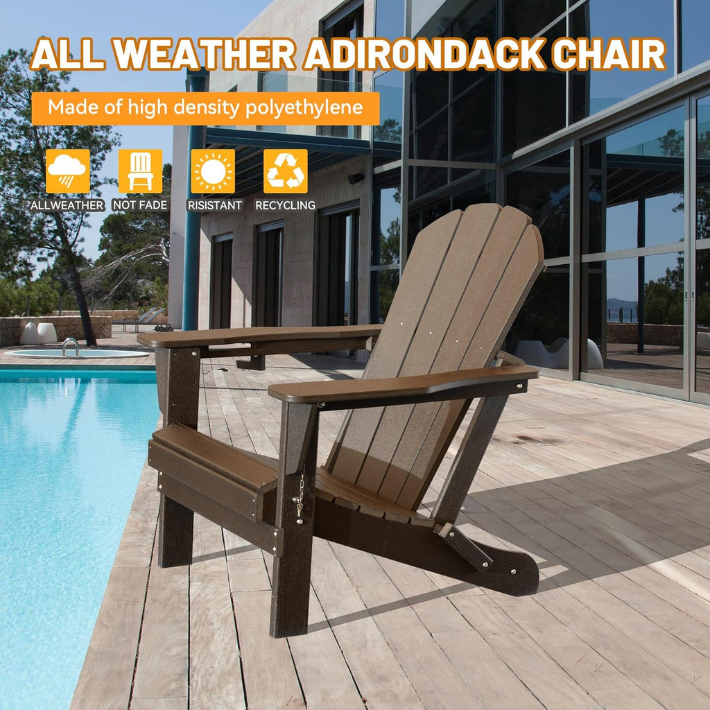 Brown Folding Adirondack Chair with Cup Holder - HDPE Outdoor Seating