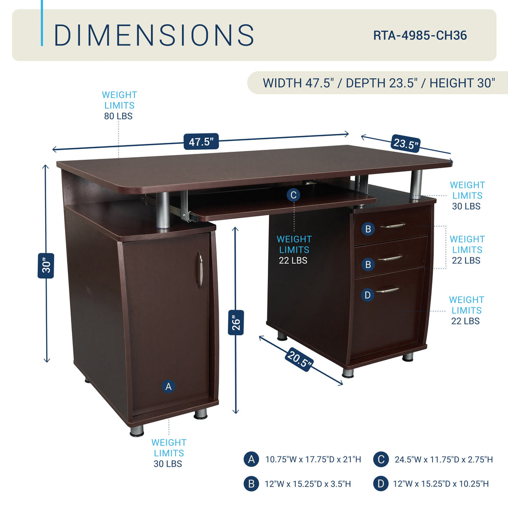 Techni Mobili Complete Workstation Computer Desk with Storage