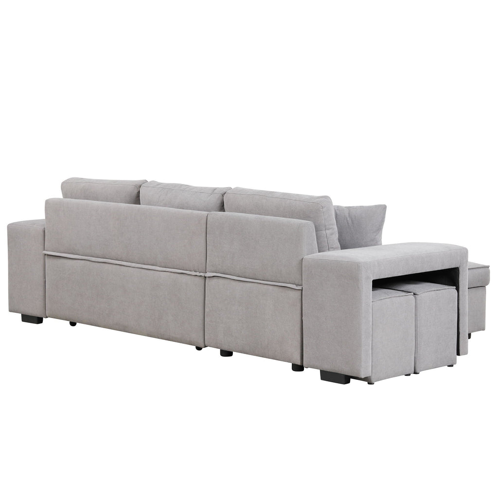 Reversible L-Shape Sleeper Sectional Sofa with Storage Chaise and 2 Stools - Multiple Colors