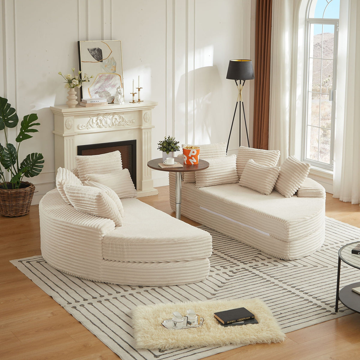 Round Oversized Sofa Bed with 5 Throw Pillows - Corduroy
