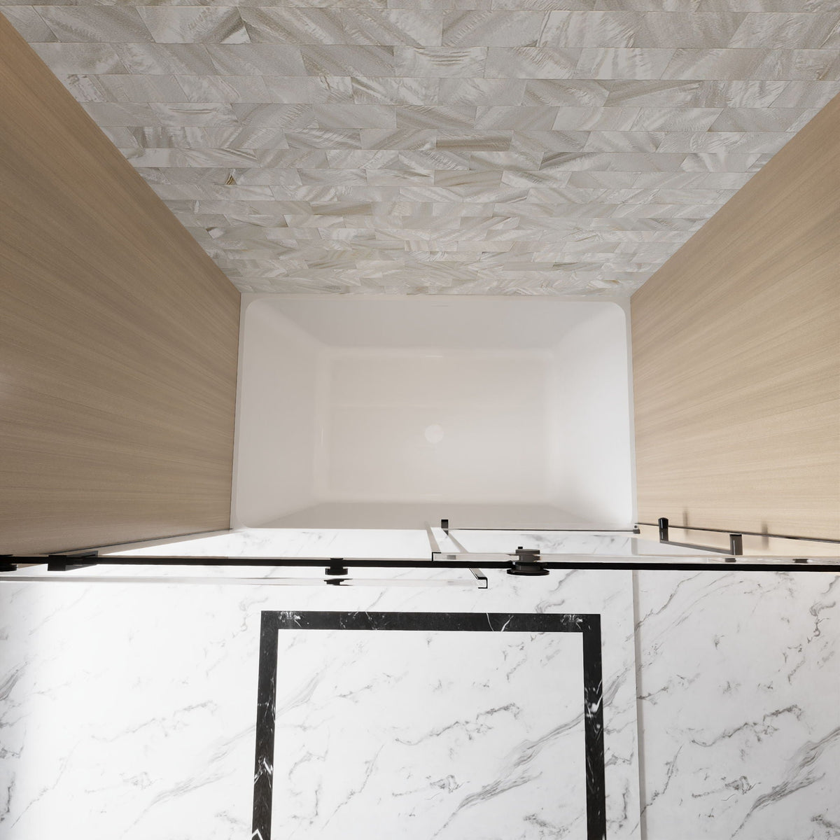 Frameless Single Sliding Shower Door with Square Tube Track - Black