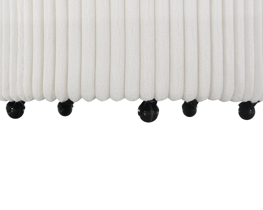 Malna Plush Wide Wale Corduroy Upholstered Barrel Accent Chair with Wheels - Off-White