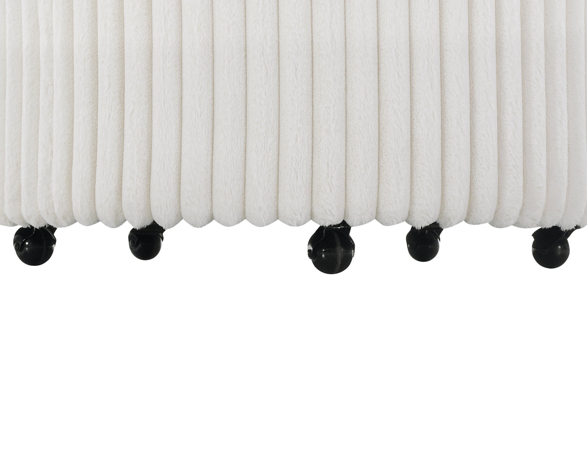 Malna Plush Wide Wale Corduroy Upholstered Barrel Accent Chair with Wheels - Off-White