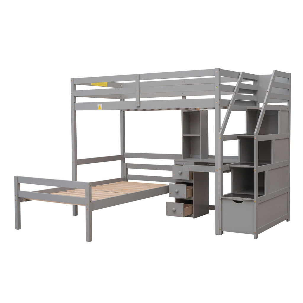Storage Loft Bed with Stand Alone Bed and Desk - Twin Size