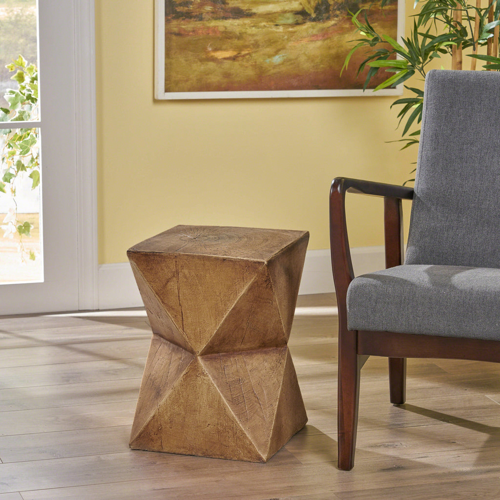 Waylon Side Table with Hourglass Design - Modern Concrete, 12.5" W x 17.75" H