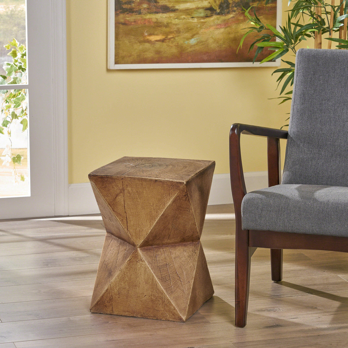 Waylon Side Table with Hourglass Design - Modern Concrete, 12.5" W x 17.75" H