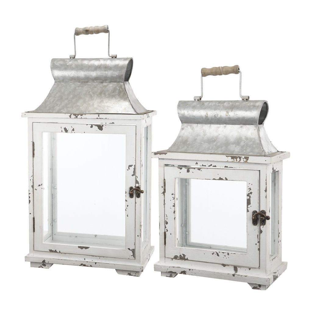 Decorative Wooden Candle Lantern Set of Two with Glass – Indoor & Outdoor Use