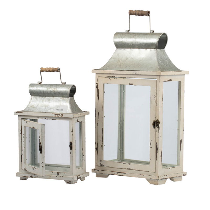 Decorative Wooden Candle Lantern Set of Two with Glass – Indoor & Outdoor Use