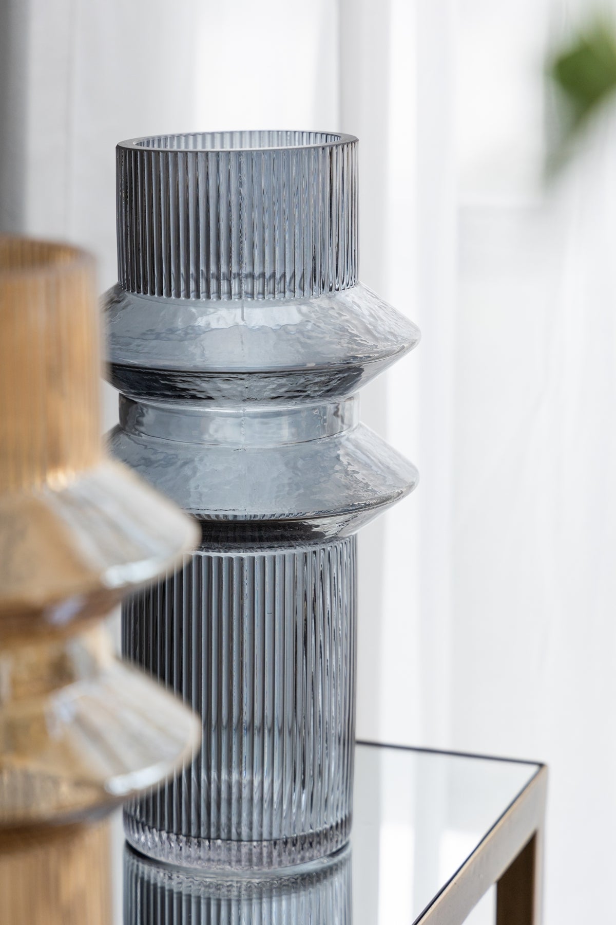 Fluted Accent Vases with Ribbed Design - Clear Blue, Set of 2