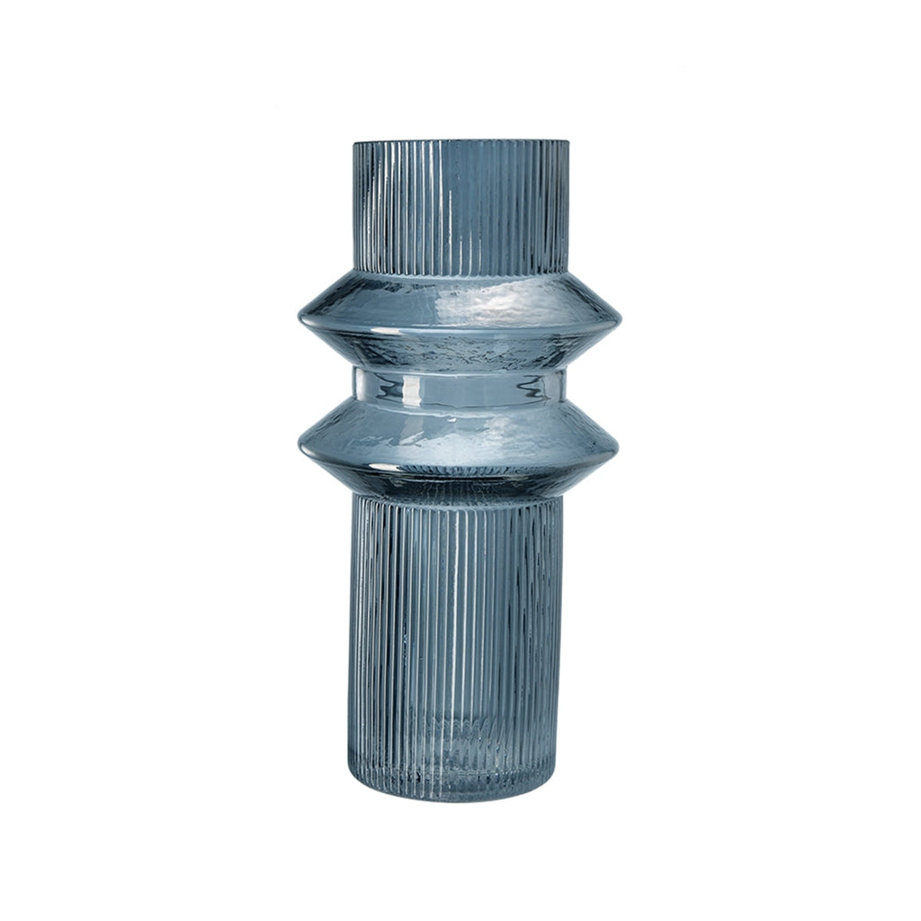 Fluted Accent Vases with Ribbed Design - Clear Blue, Set of 2